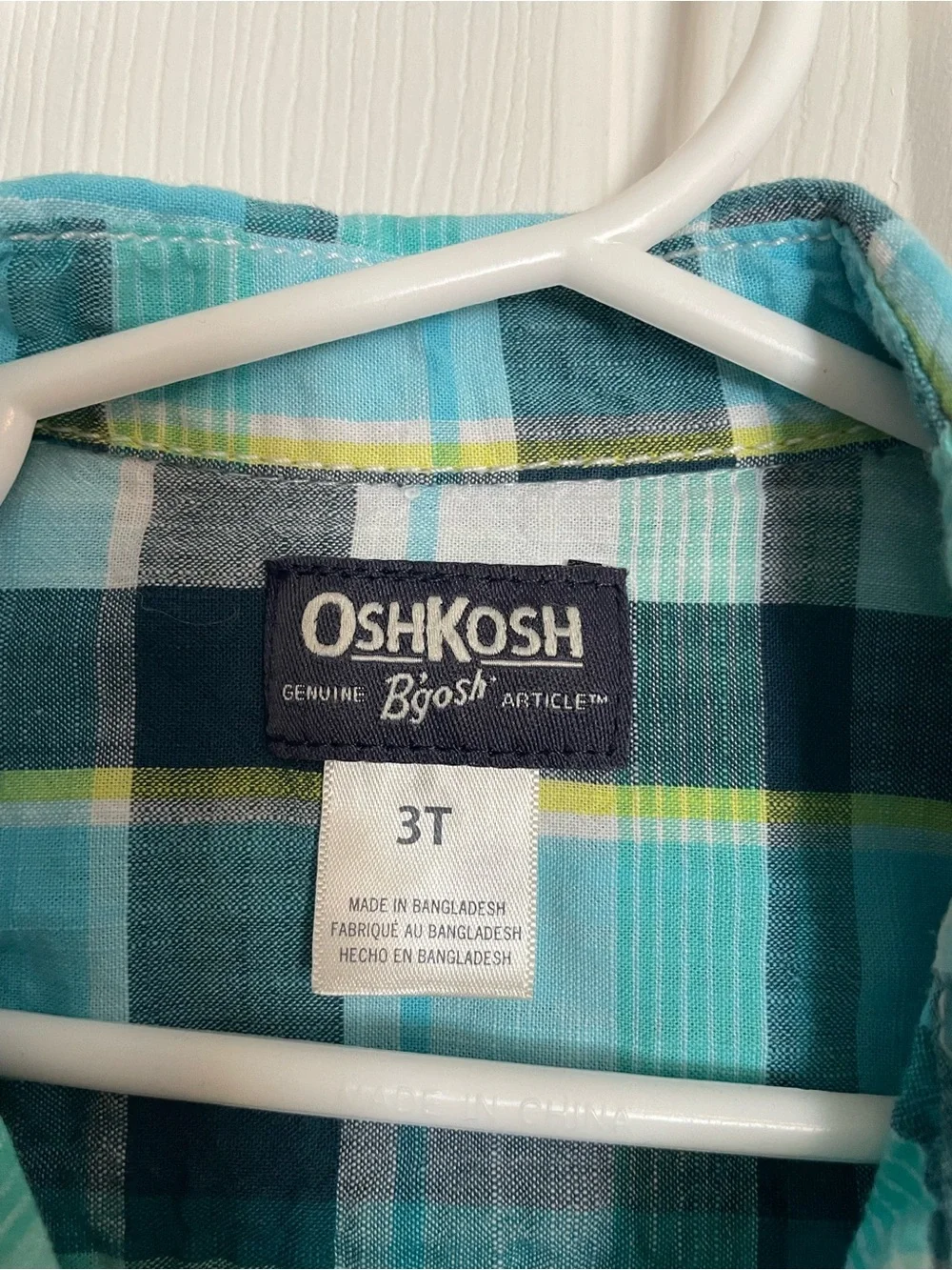 OshKosh B'gosh 100% Cotton Size 3T Teal & Blue Plaid Button-Down Shirt